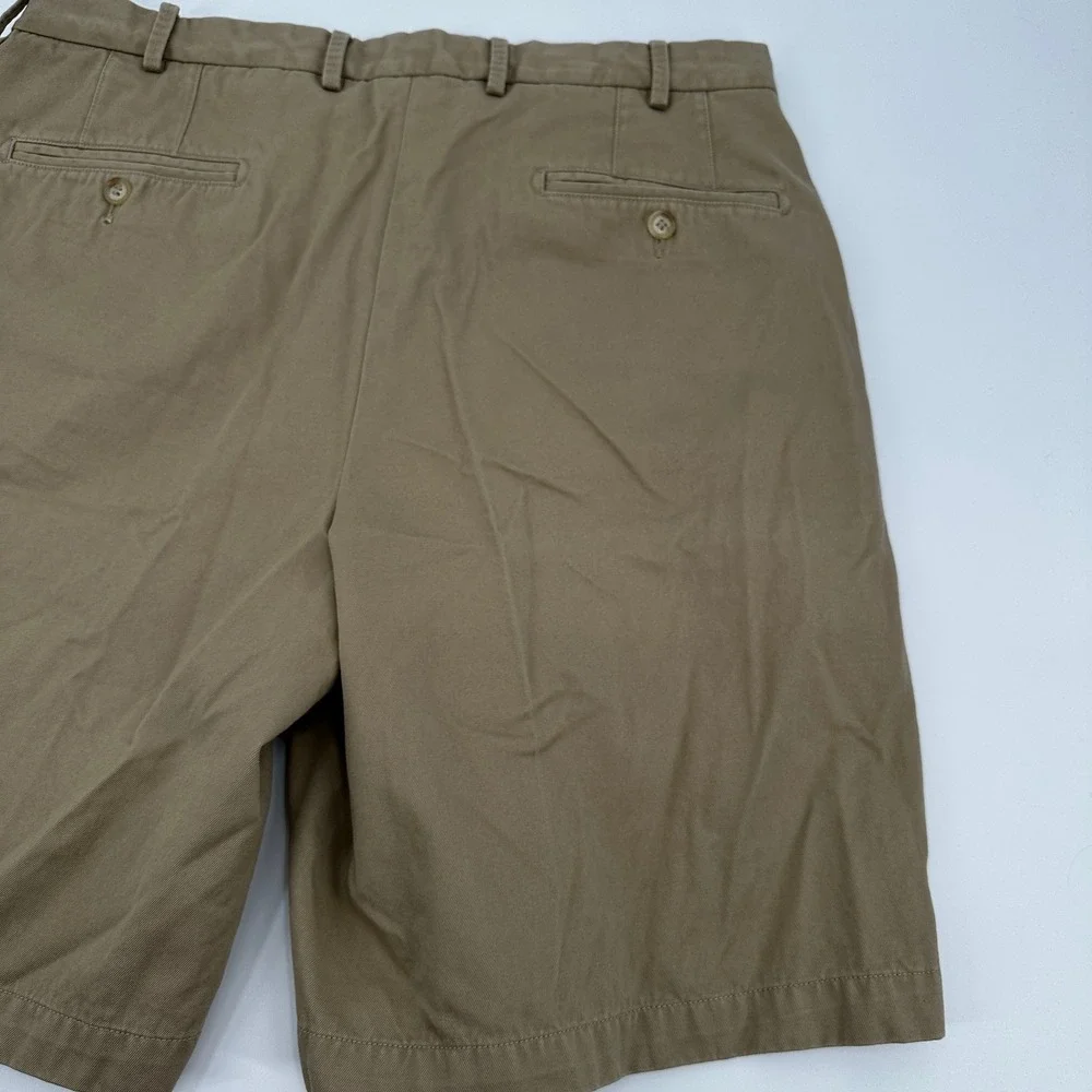 Peter Millar Mens Khaki Pima Cotton Flat Front Chino Shorts Size 35 Tan RN100308